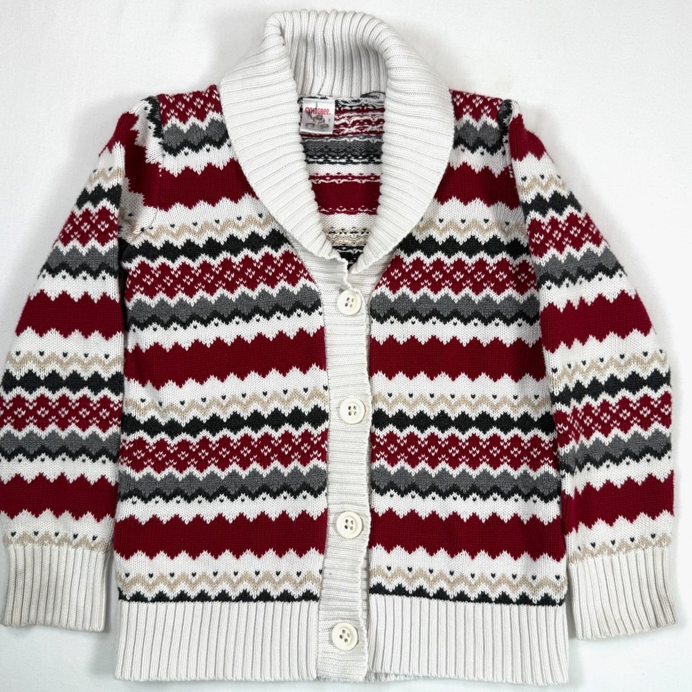 GYMBOREE Girls Fair‎ Isle Knit Cardigan Shawl Collar Holiday Winter S 5/6